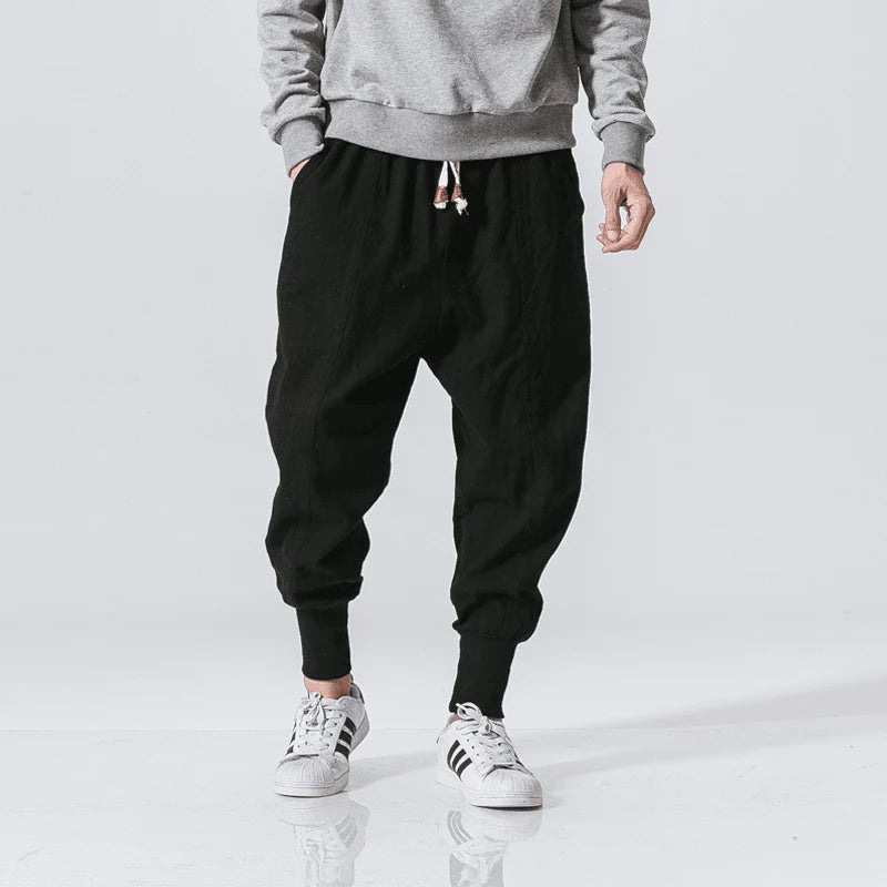 Chinese Style Harem Pants Men Streetwear Casual Joggers Mens Pants Cotton Linen Sweatpants Ankle-Length Men Trousers M-5XL