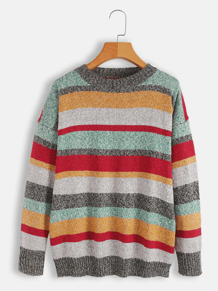 Women Long Sleeve O-Neck Stripe Sweaters